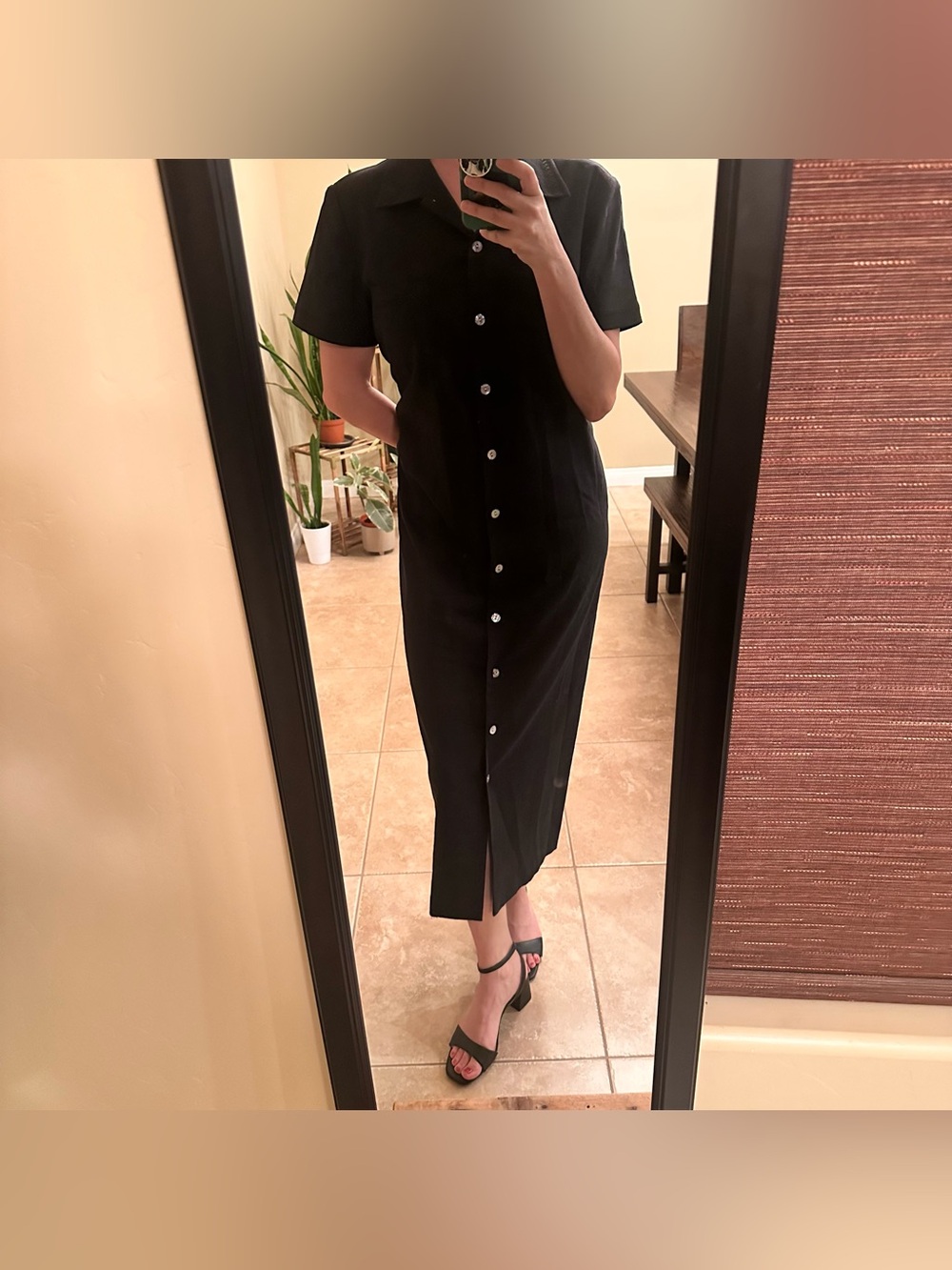 Talbots Classic Black Button-Front Midi Dress